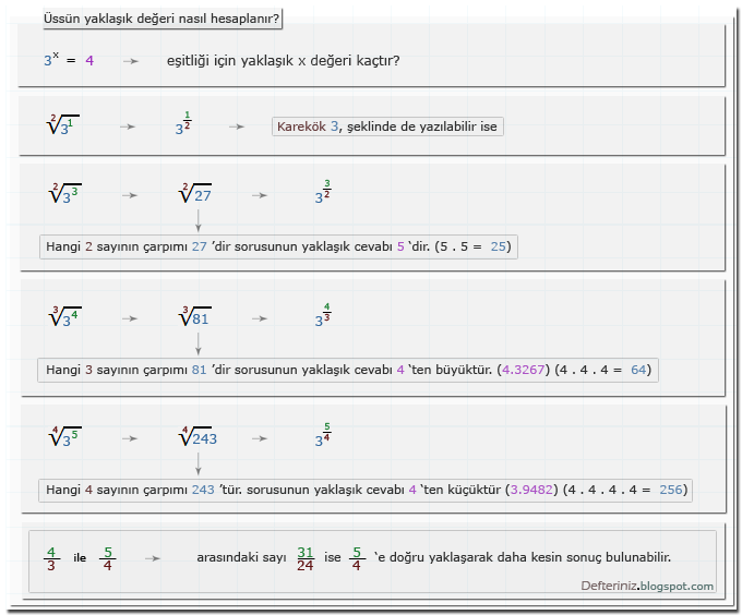 Örnek-17 » Üslü denklemler » üsler'in oranlandığı denklemler » üssün yaklaşık değeri nasıl hesaplanır?.