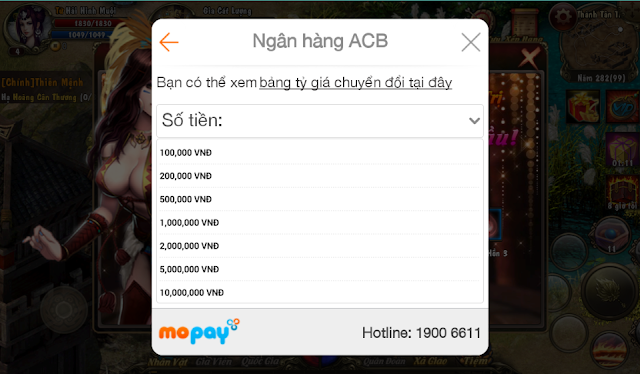 Hướng dẫn nạp tiền trong game Bá Thiên Hạ