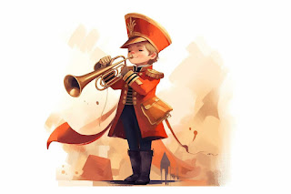 Ionel în uniformă militară cântă la trompetă
