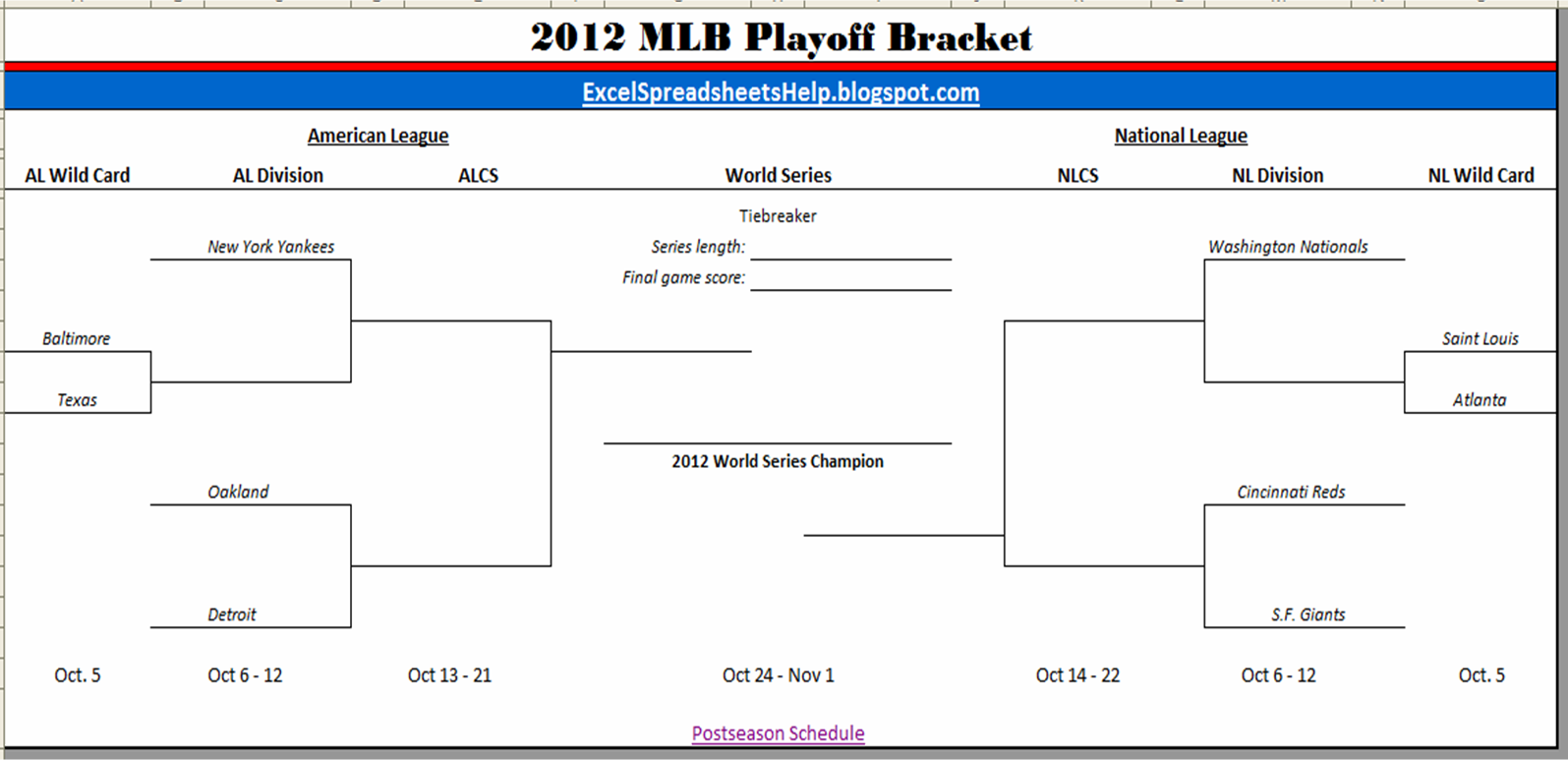 Excel Spreadsheets Help: Printable 2012 MLB Playoff Bracket