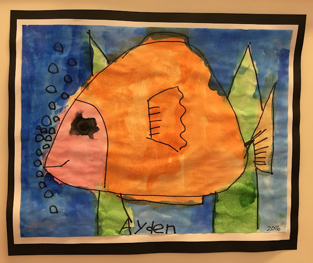 Colorful watercolor fish- easy kindergarten art project