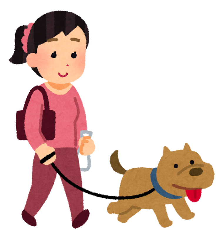 無料イラスト かわいいフリー素材集 犬の散歩をしているヒトのイラスト 女性