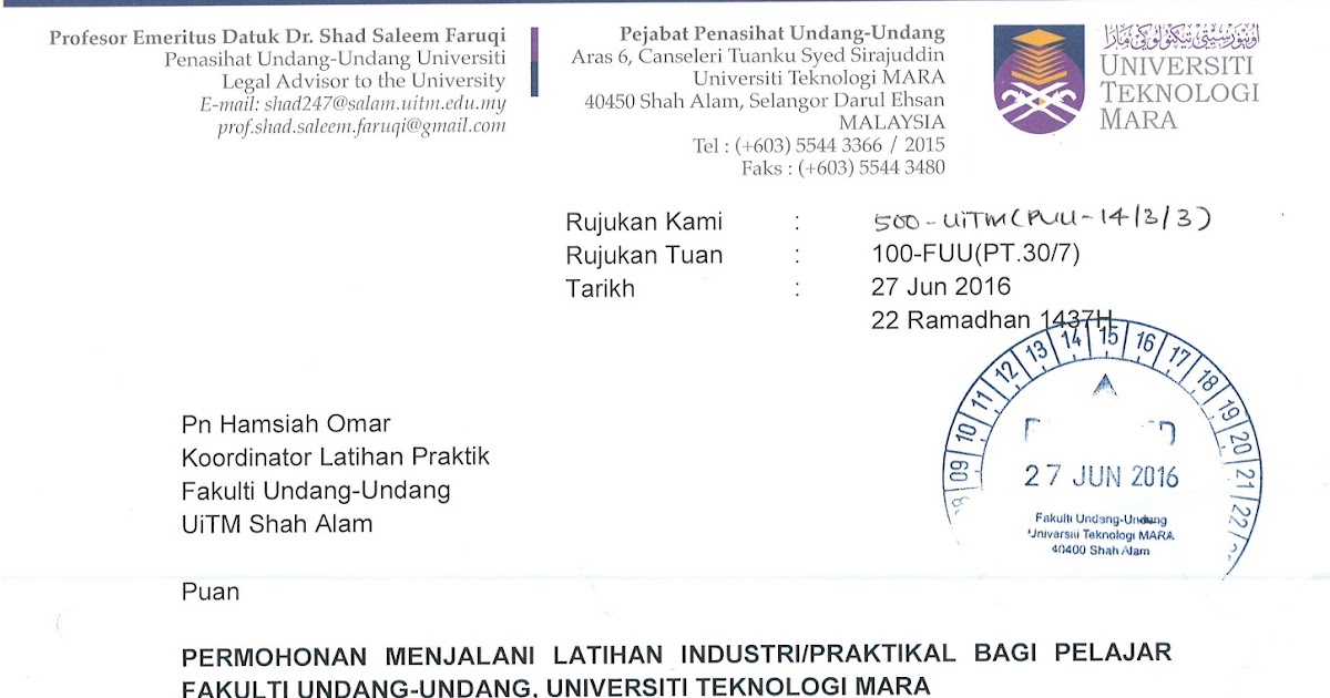 Contoh Surat Rasmi Uitm - Surat Rasmi M