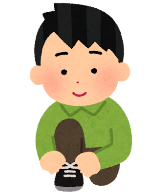 靴紐を結ぶ人のイラスト（男性）