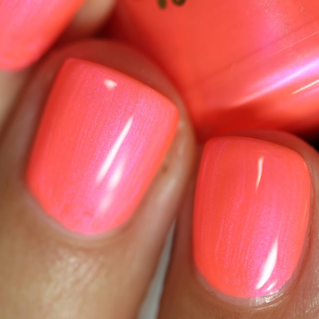 hot pink neon coral nail polish with shimmer