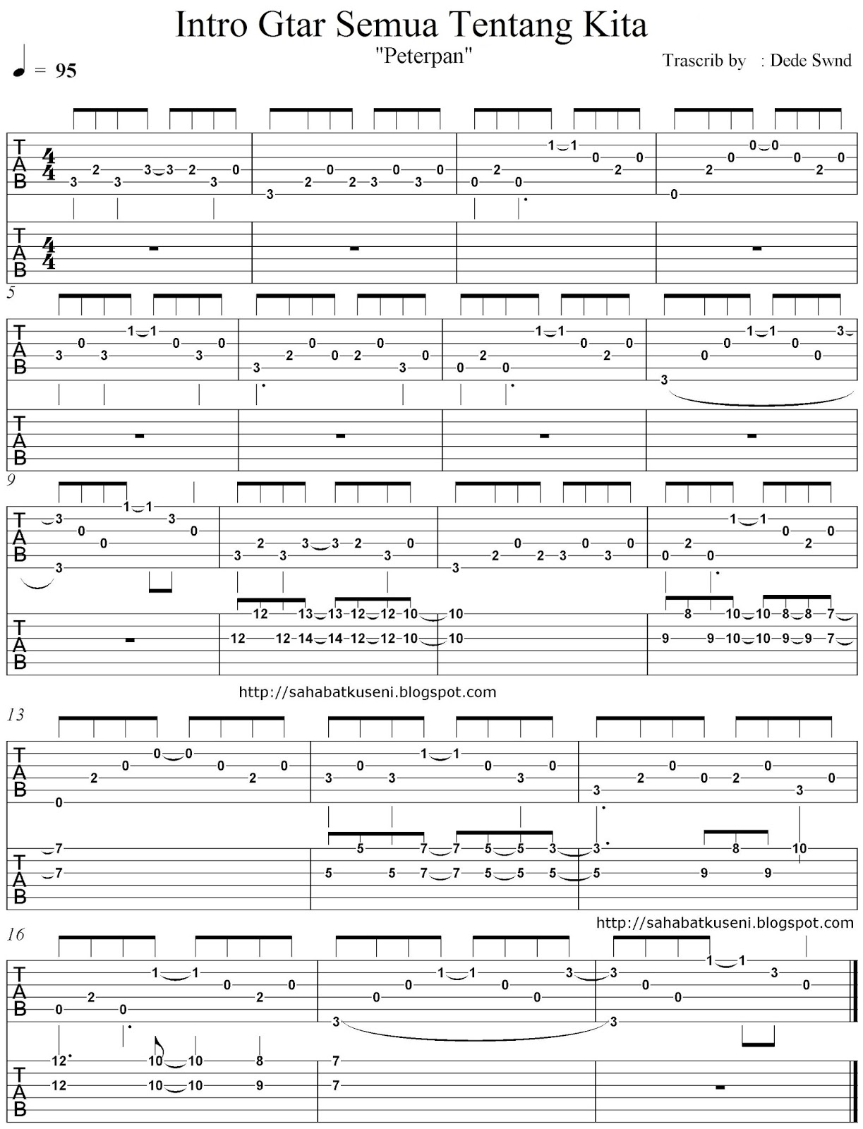 Tab Intro Gitar Lagu Semua Tentang Kita Peterpan 