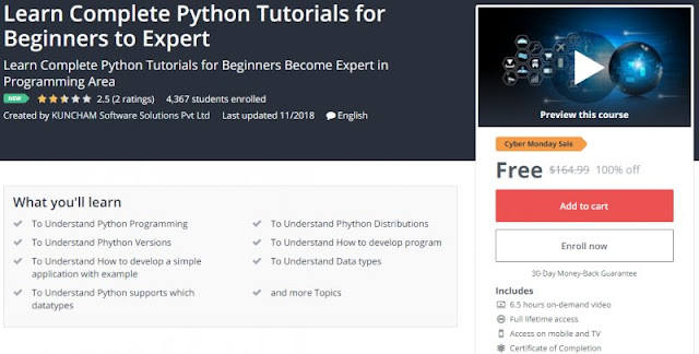 [100% Off] Learn Complete Python Tutorials for Beginners to Expert| Worth 164,99$ 