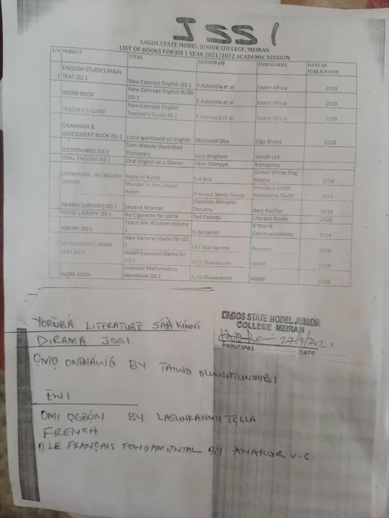 Lagos State Model Colleges Approved Books for JSS 1 2021/2022