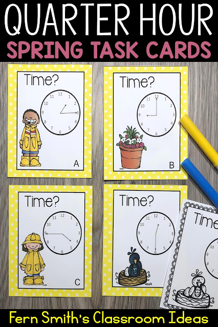 Click Here to Grab these Spring Telling Time to the Quarter Hour Task Cards for your class today!