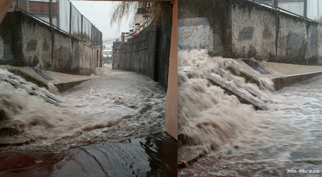 La tormenta convierte en un torrente el túnel que comunica Cruces con Burtzeña