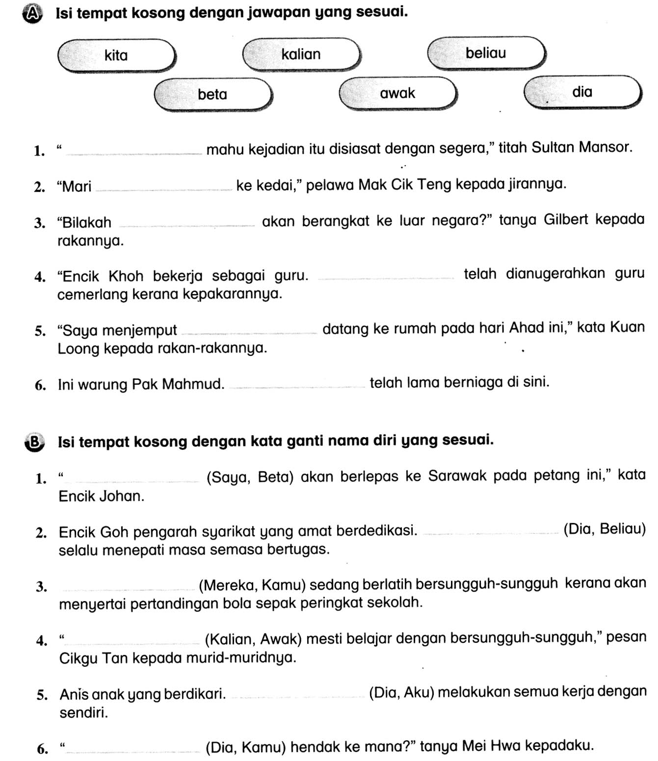 Marilah Belajar Bahasa Malaysia Latihan