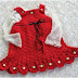 Kırmızı dantel örgü delikli file örgü kurdelalı kız bebek elbisesi