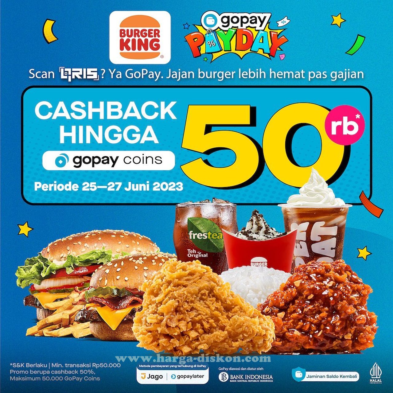 Promo BURGER KING GoPay Payday Cashback 50% Periode 25 - 27 Juni 2023