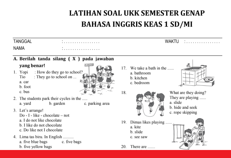 Soal Pat Bahasa Inggris Kelas 1 Sd Semester Genap Tahun 2021 Beserta Jawabannya Beragam Informasi