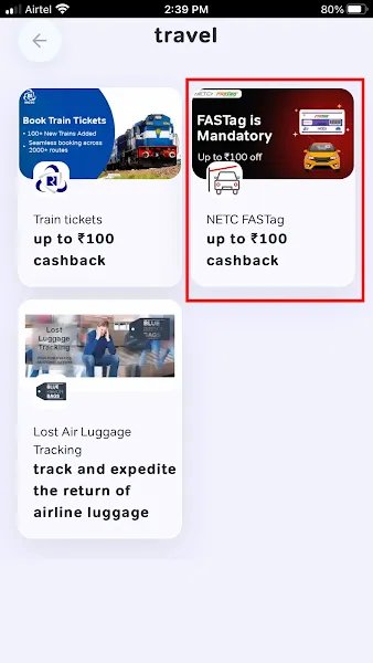 Airtel Fastag Option