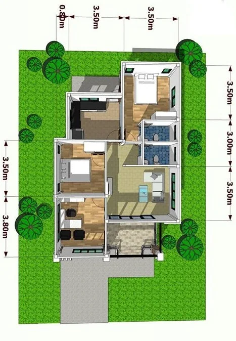 denah rumah minimalis atap miring 2 sisi