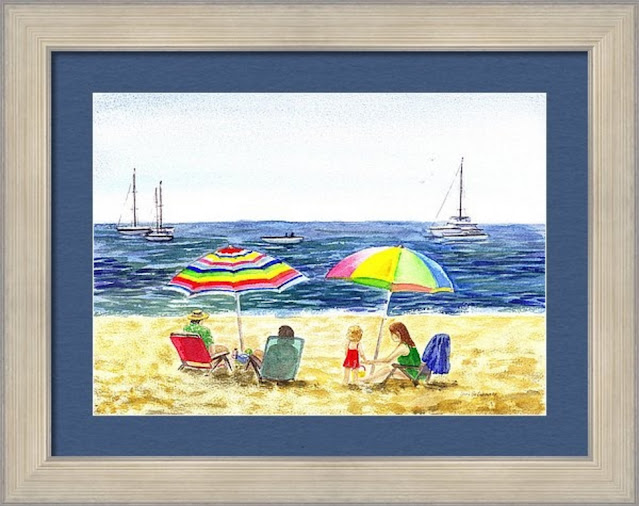 Two umbrellas On the beach bestselling painting by Irina Sztukowski