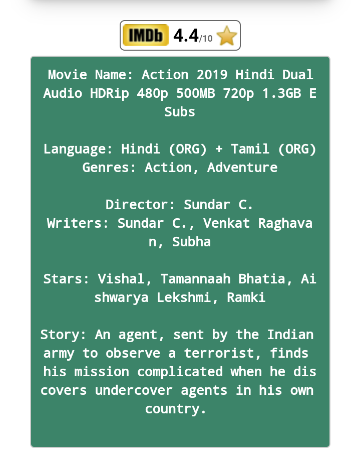 Action 2019 Hindi Dual Audio HD 480p 500MB