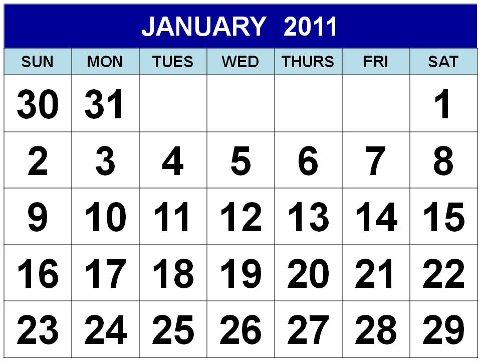 January 2011 Calendar printable : Free DIY Calendar 2011 with big .