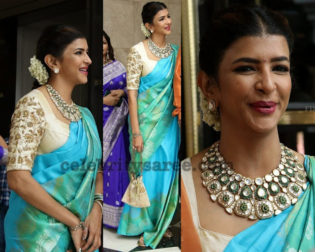 Lakshmi Manchu Turquoise Blue Saree 