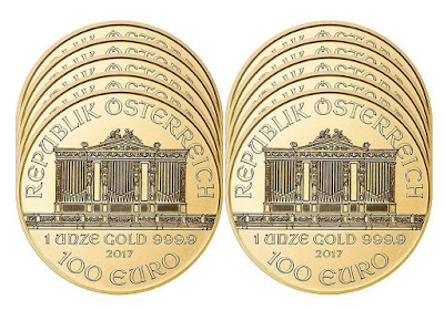 2017 AT Lot of 10 - 100 Euro Austrian Gold Philharmonic .9999 1 oz - Brilliant Uncirculated
