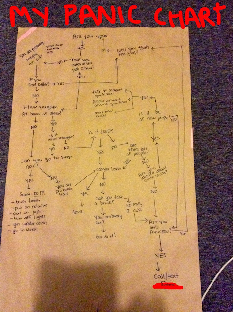 this is a panic flowchart. It has all the things I am supposed to do when I panic. In a flowchart so that I can understand it.