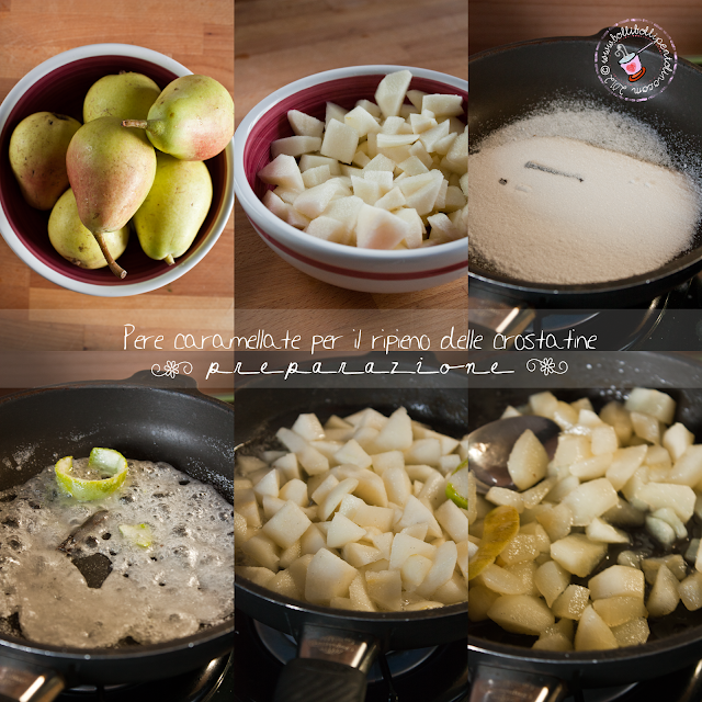 preparazione del ripieno per le crostatine di pere e cioccolato