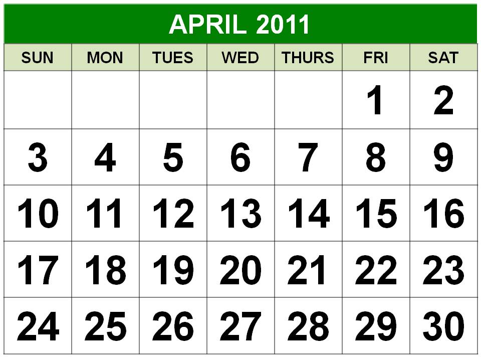 2011 calendar april