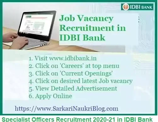 IDBI Bank Specialist Officer Recruitment 2020-21