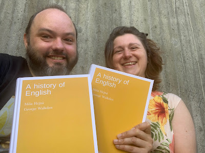Me and Míša with copies of our textbook in Konstanz.