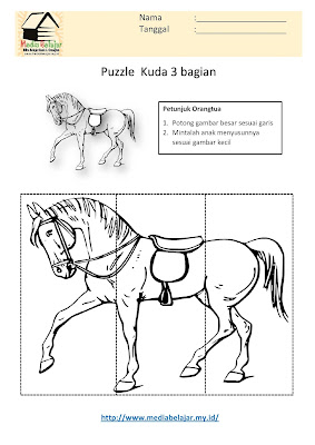 Lembar Kerja Paud Puzzle Kuda 3 Bagian