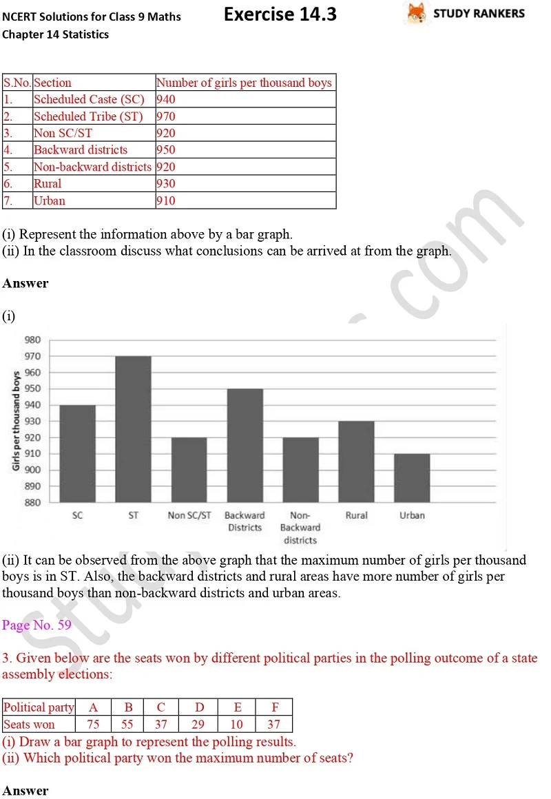 NCERT Solutions for Class 9 Maths Chapter 14 Statistics Exercise 14.3 Part 2