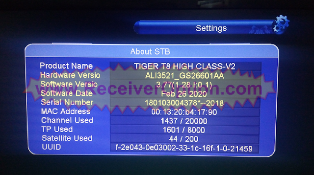 TIGER T8 HIGH CLASS V2 HD RECEIVER SOFTWARE NEW UPDATE V3.77