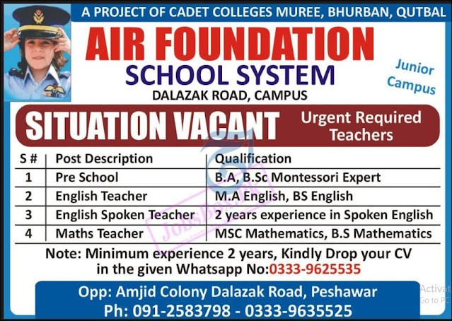 Current-Jobs-Positions-Air Foundation School System Junior Campus Peshawar-September-2022