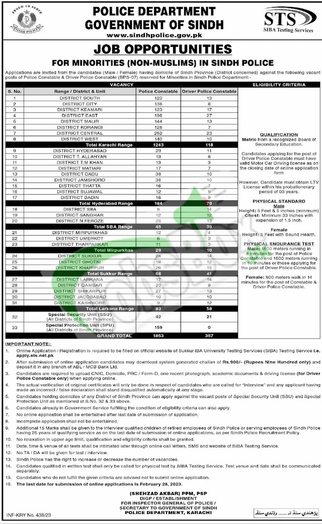 Sindh Police Jobs 2023 | Jobs/Careers - Sindh Police Latest 2023 | STS Online Apply