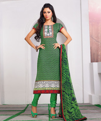 BRAND: Prafful CATEGORY: Unstitched Suit with Dupatta  COLOUR: Top: Green and Navy Bottom: Green Dupatta: Green and Navy