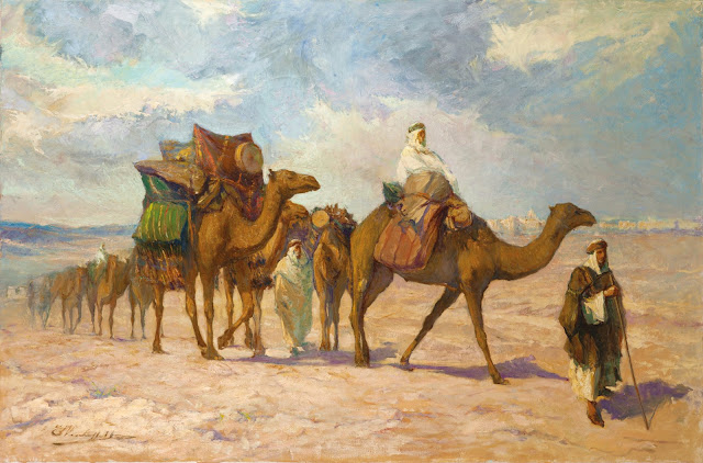La caravane - Édouard Verschaffelt (Belge - 1874-1955) - Huile sur toile - 96 x 147 cm