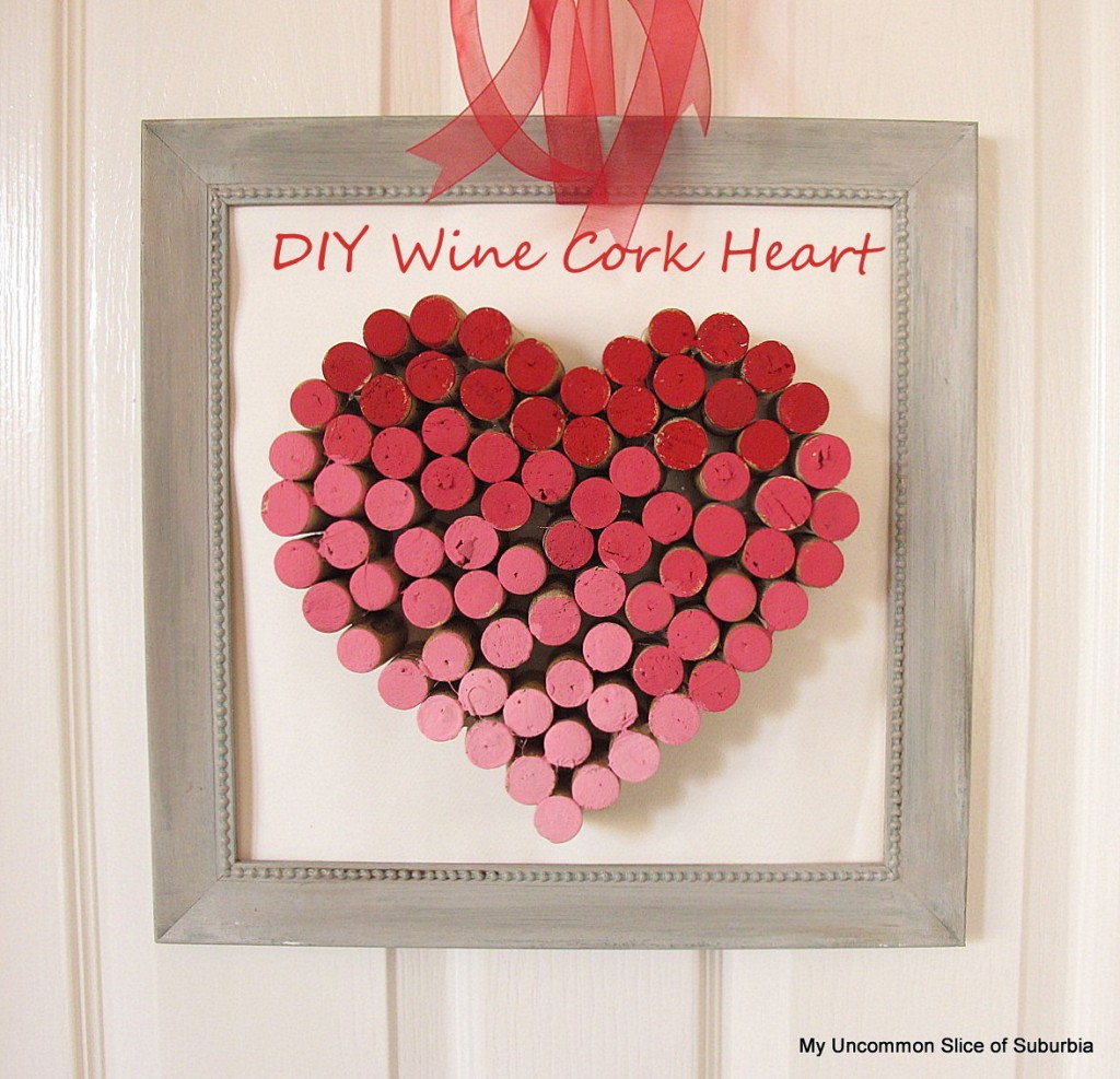 DIY wine cork heart art