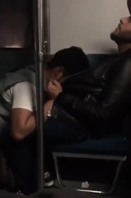 (2/2) Leather jacket blowjob on the train video for adults over 18 years of age