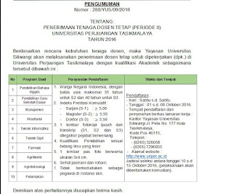 Lowongan Dosen Tetap Universitas Perjuangan Tasikmalaya