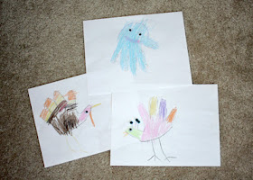 A few of Tessa's Hand Art creations...a turkey, peacock and an octopus.