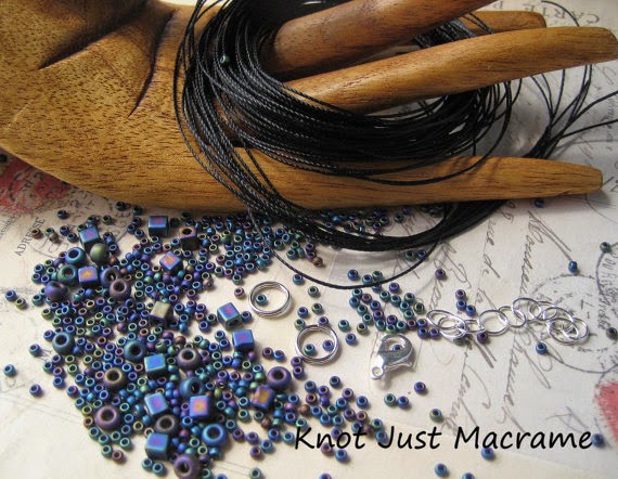Cord and bead kit for Leaves Micro Macrame Bracelet tutorial by Sherri Stokey