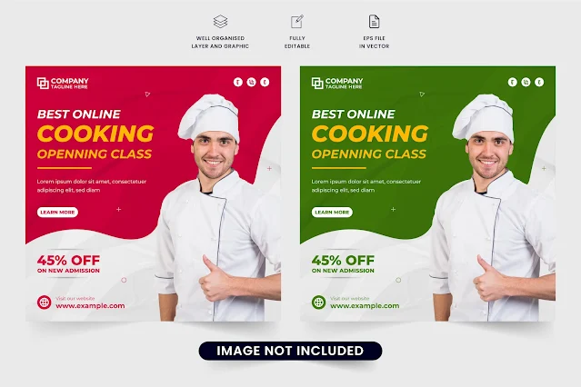 Online cooking lesson marketing vector free download