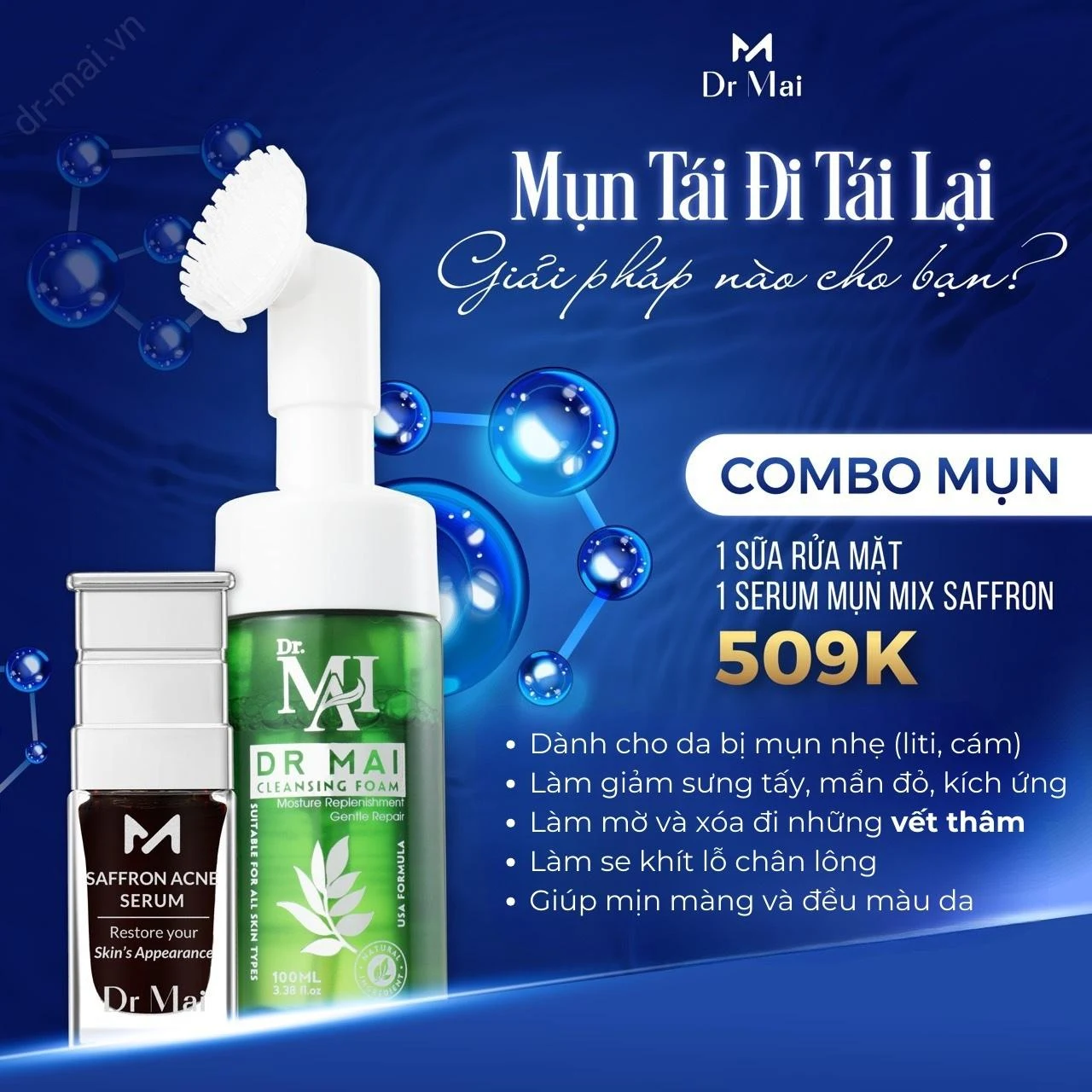 Combo 2 Dr Mai Acne Saffron - Thâm mụn, Làm sạch, Se khít lỗ chân lông