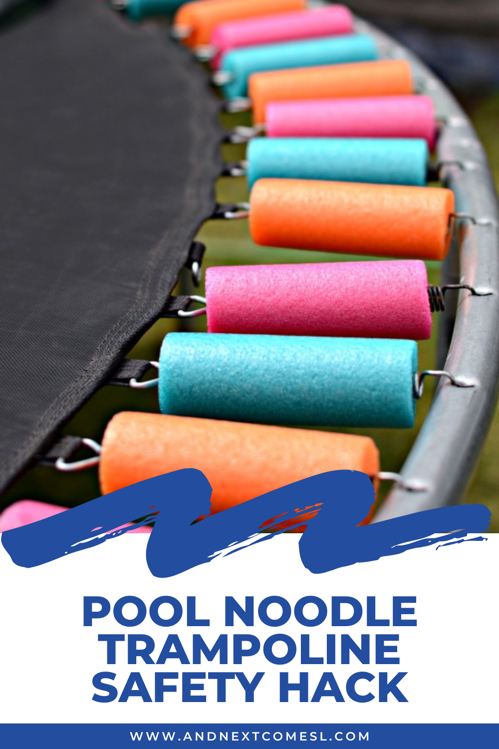 Easy DIY pool noodle trampoline safety hack: how to use pool noodles on trampoline springs