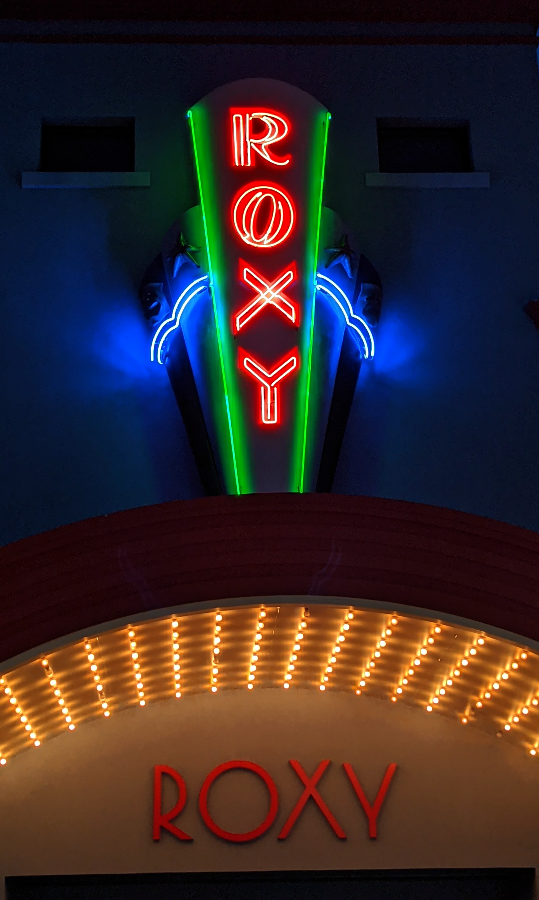 Colourful signage of Roxy Cinema in Miramar, Wellington