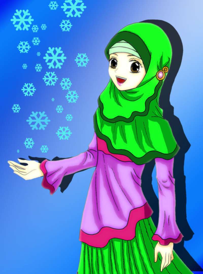 Gambar Kartun Wanita Muslimah Sedang