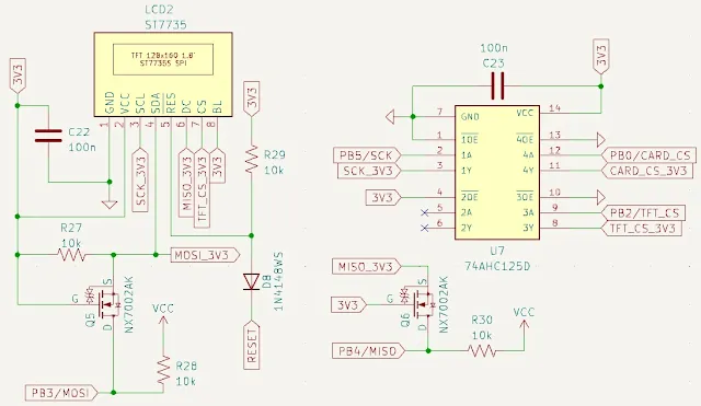 ST7735 connection diagram with voltage level shifter