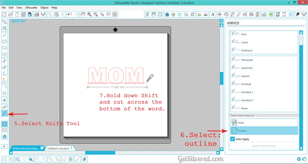 Silhouette Studio, free cut file, Silhouette tutorial, 3D word art, knife tool