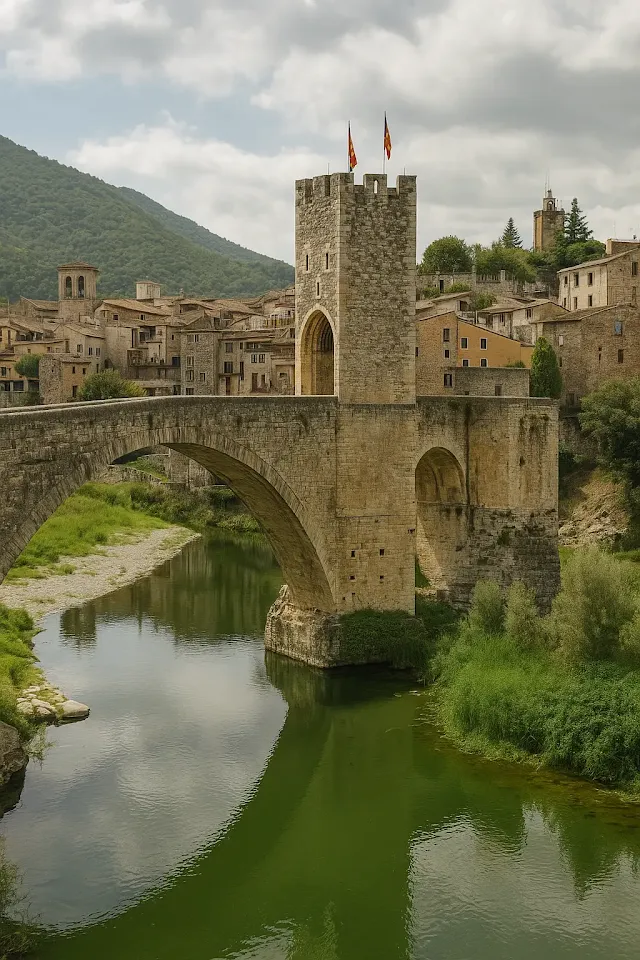 El majestuoso puente románico fortificado de Besalú, Girona, una entrada espectacular a uno de los conjuntos medievales mejor conservados.